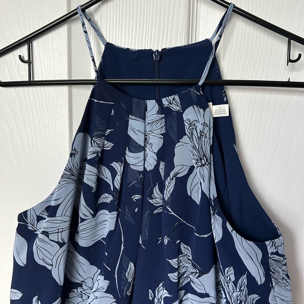 Eliza J Blue Floral Halter Pleated Midi Dress Size 6 - Picture 13 of 13